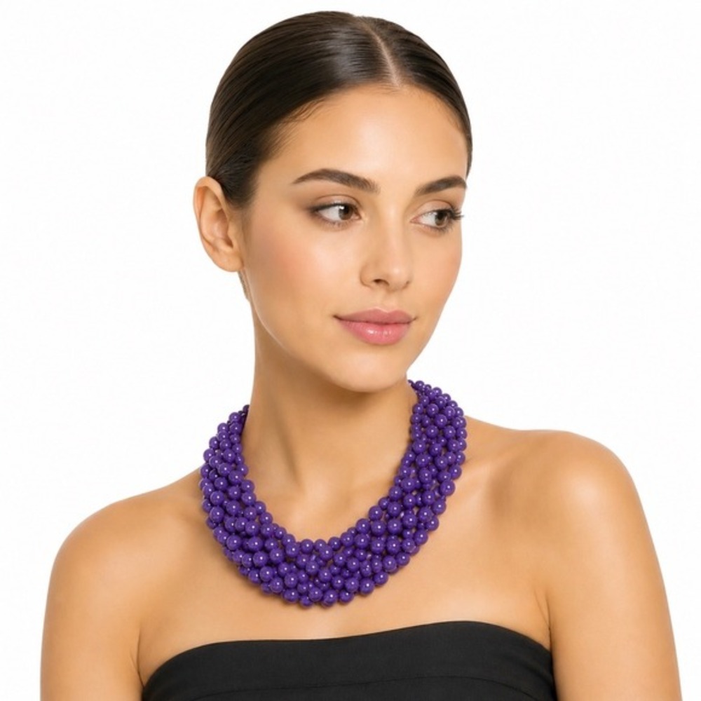 Purple Multi Strand Chunky Bead Statement Necklace Bib Style Resin Chic‎ 103-22